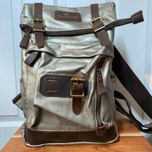 Gandy’s London Bali Mini Backpack – Metallic Silver Waxed Cotton w/ Leather Trim